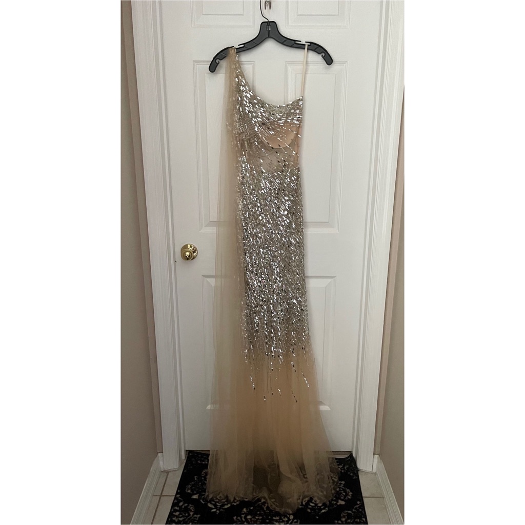Jovani Gold And Silver Beaded Tulle Gown